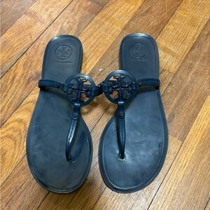 Tory Burch Navy Sandals with Logo Detail